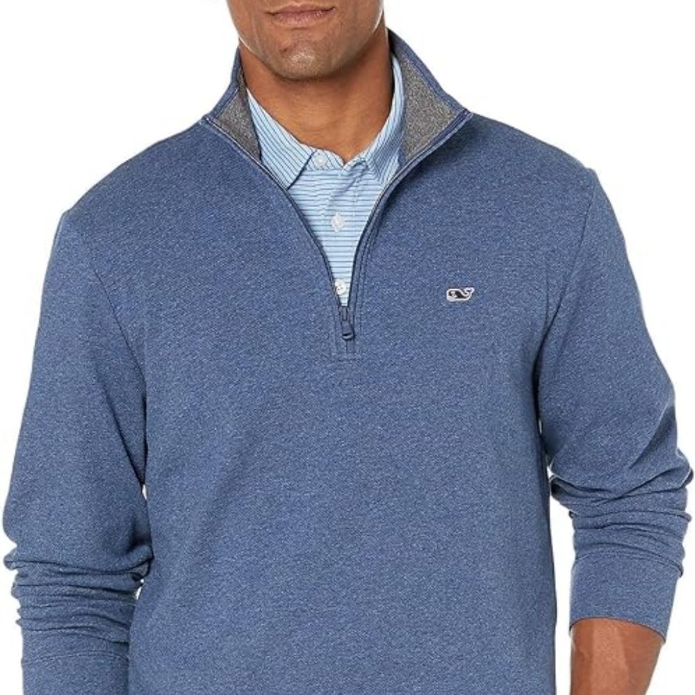 VINYARD VINES Heathered 1/4" Zip Pullover Sweater - XL